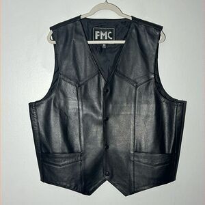 FMC Black Leather Moto Biker Vest Men's size 48